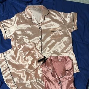 Silky Pink Pajama Set with Black Trim